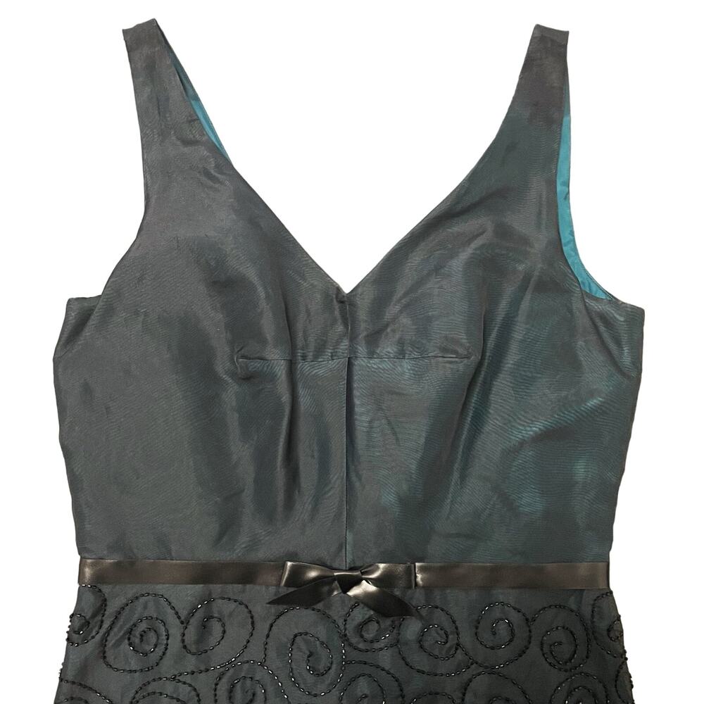 NEW Laundry by Shelli Segal Sleeveless Beaded Silk Dress Spirals Bow Teal Size 8